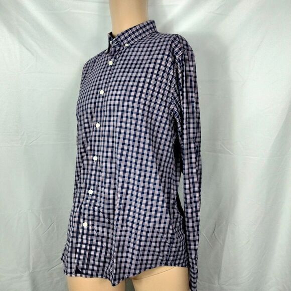 Untuckit Shirt Mens L Blue Slim Fit Plaid Long Sleeve Button Front Casual Nylon - Picture 4 of 8